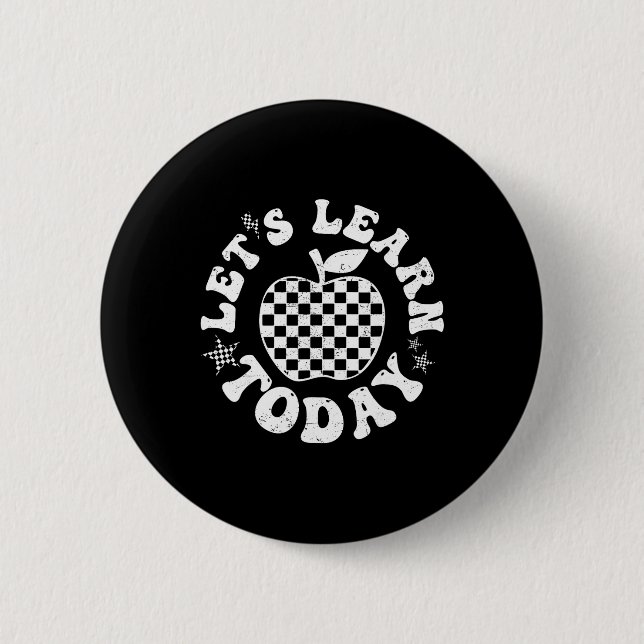 Let's Learn Today Checkered Apple Ck To School Tea 6 Cm Round Badge (Front)