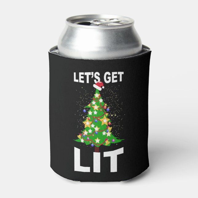 let's light up christmas christmas tree  can cooler (Can Front)