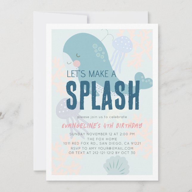 Let's Make A Splash Blue Whale Birthday Invitation (Front)
