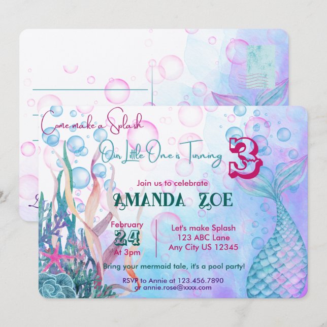 Let's make a Splash Mermaid Invitation (Front/Back)
