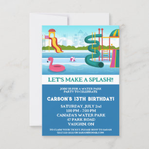 Let's Make a Splash!  Water Park Birthday Party Invitation