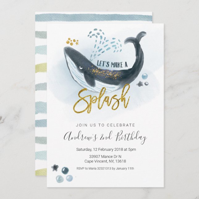 Let's make a splash whale birthday invitation (Front/Back)