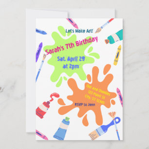 Lets Make Art colorful birthday party Invitation