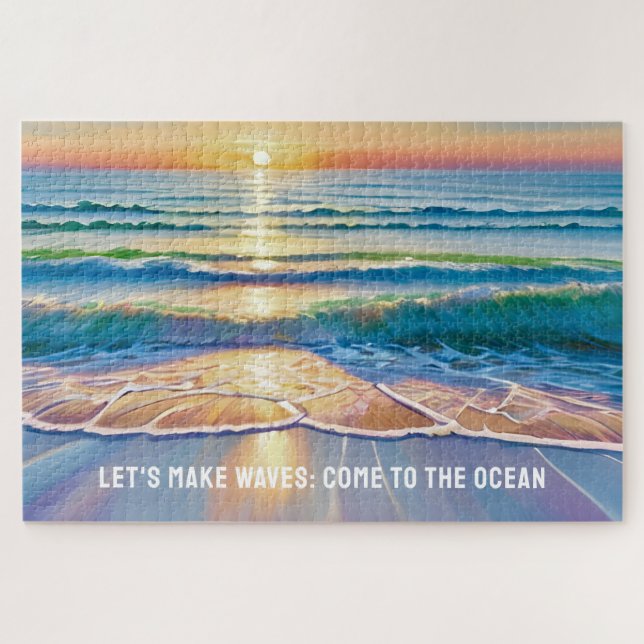 Let's Make Waves Coastal Ocean Sunset Jigsaw Puzzle (Horizontal)