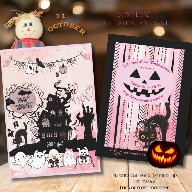"Let's Meet Up" Kids Halloween Trick-or-Treating  Invitation (Let's Meet Up Kids Halloween Trick-or-Treating Invitation)