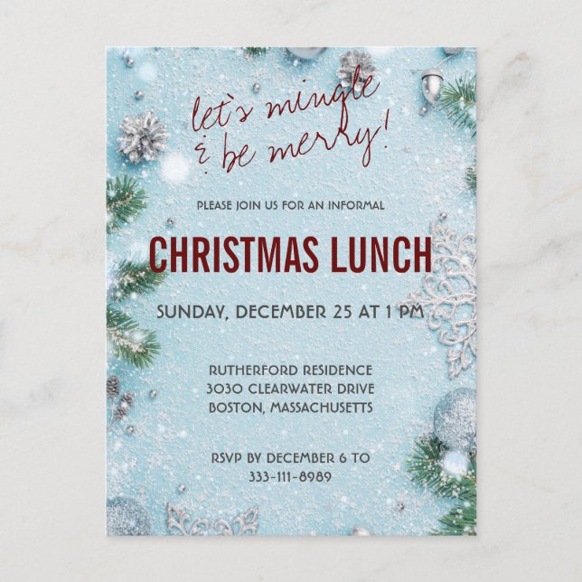 Lets Mingle and Be Merry Christmas Lunch Invitatio Postcard (Front)