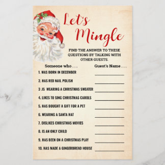 Lets Mingle Find the Guest Christmas Game Card