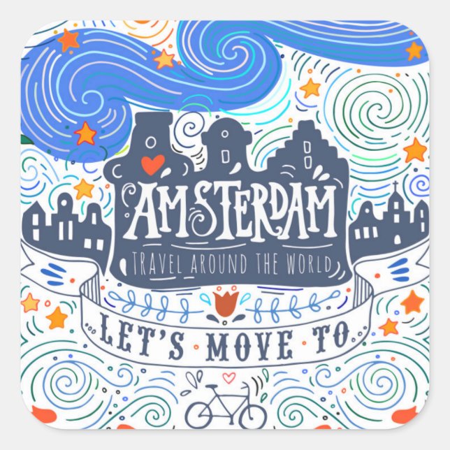 Let's Move To Amsterdam Square Sticker (Front)