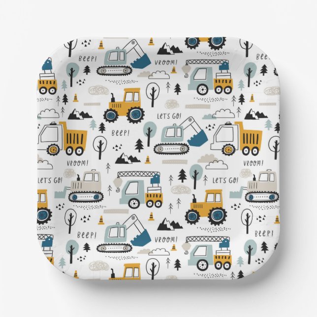 Let's Move Vehicle Pattern Paper Plate (Front)