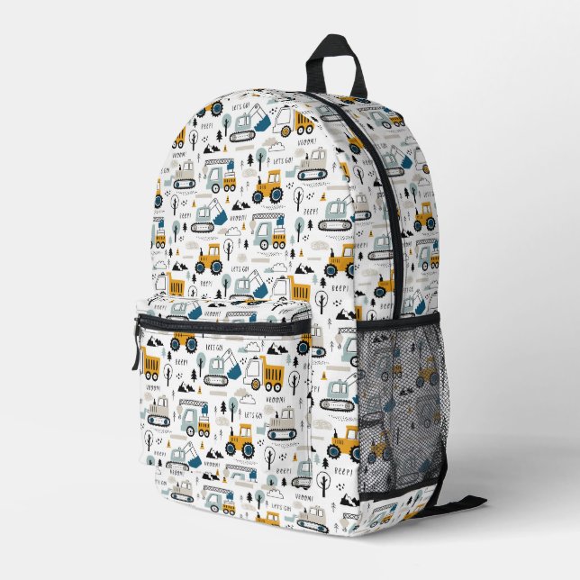 Let's Move Vehicle Pattern Printed Backpack (Back Corner Right)