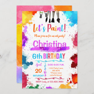 Let's Paint Art Birthday Party White Invitation