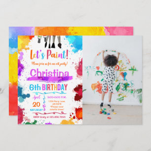 Let's Paint Art Birthday Party White Photo Invitation