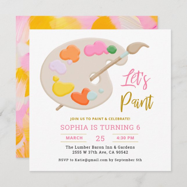 Let's Paint Art Painting Birthday Party  Invitation (Front/Back)
