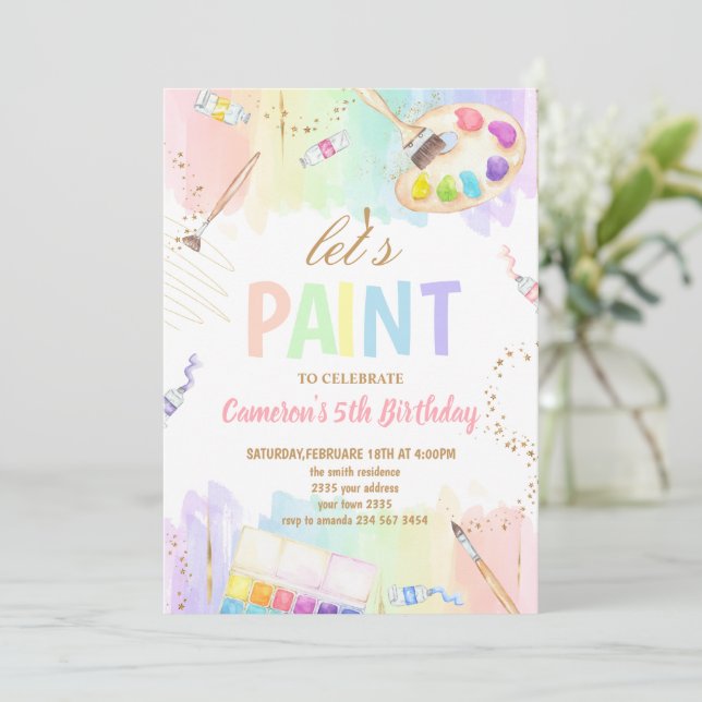 Let's Paint Art Painting Birthday Party Invitation (Standing Front)