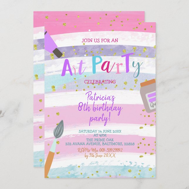 Let's Paint Art Party Birthday Invitation (Front/Back)
