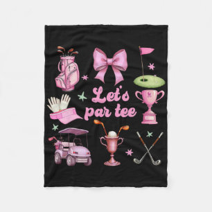 Let's Par Golf Player Golfer Pink Coquette Bow Gir Fleece Blanket
