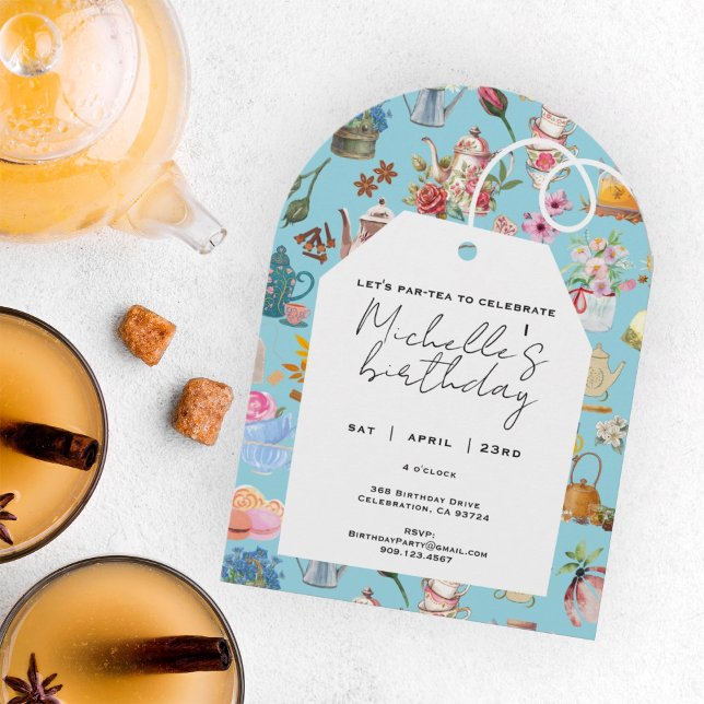 Let's Par Tea Any Age Birthday Arch Floral Blue Invitation (Creator Uploaded)