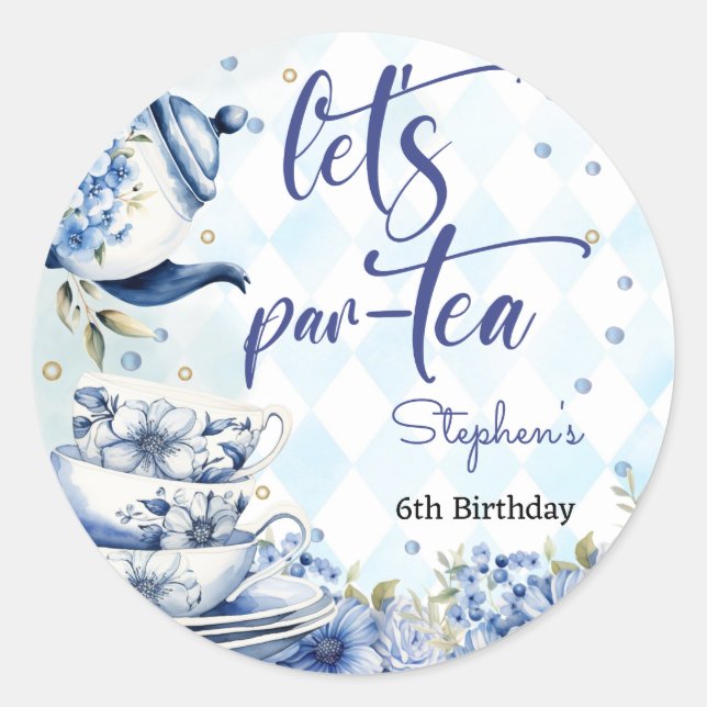 Let's par-tea birthday for kids classic round sticker (Front)