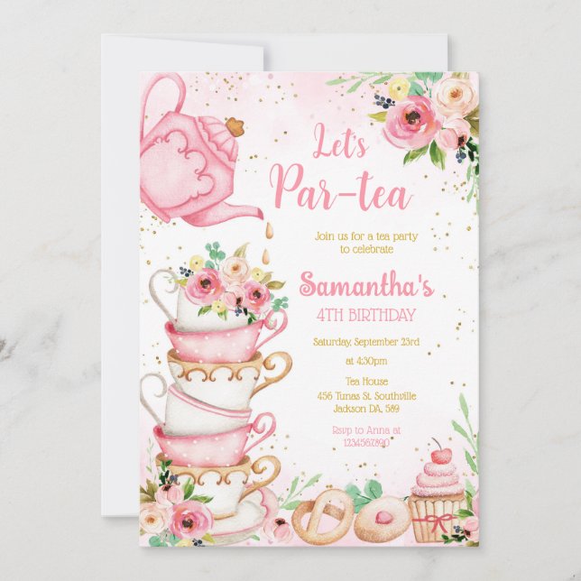 Let's Par-tea Birthday Tea Party Invitation (Front)