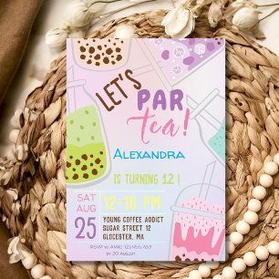 Let's par tea bobba tea birthday invitation