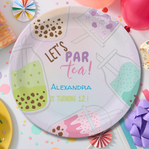 Let's par tea bobba tea birthday paper plate