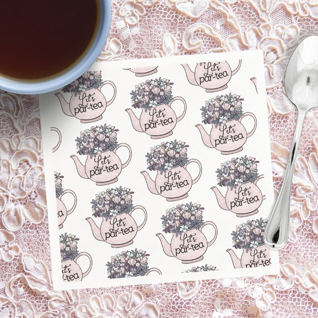 Let's Par-Tea Floral Teapot Girls Birthday Napkin (Girls Birthday Tea Party Napkins)