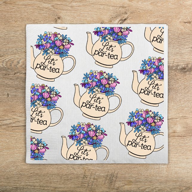 Let's Par-Tea Floral Teapot Girls Birthday Napkin (Creator Uploaded)