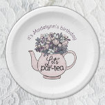 Let's Par-Tea Floral Teapot Girls Birthday Paper Plate<br><div class="desc">Girls Birthday Tea Party Paper Plate to elevate your table settings at your little one's birthday tea party! Adorned with a cute teapot and blooming flowers, it's the perfect addition to any tea party. Personalise it with the birthday girl's name and let the "let's par-tea" text set the festive mood....</div>