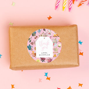 Let's Par Tea Garden Floral Birthday Party Pink Classic Round Sticker