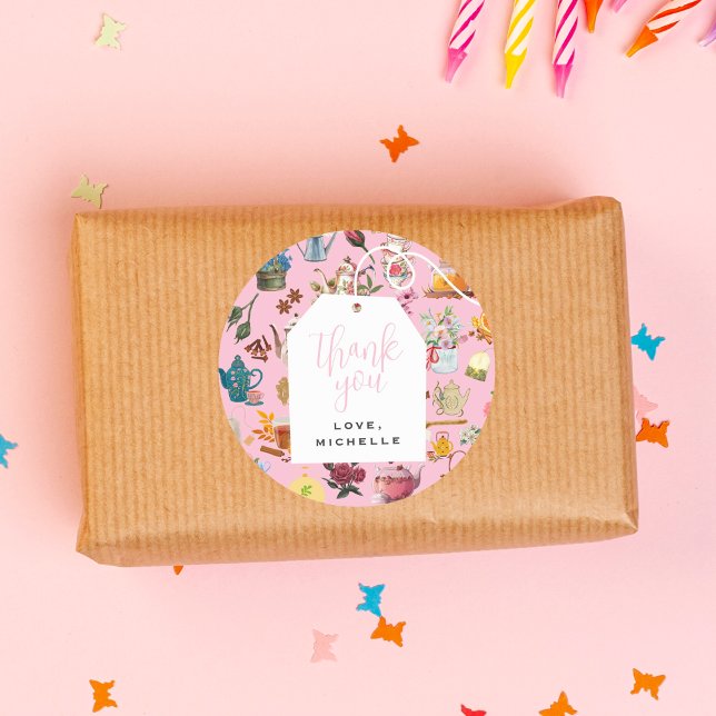 Let's Par Tea Garden Floral Birthday Party Pink Classic Round Sticker (Creator Uploaded)