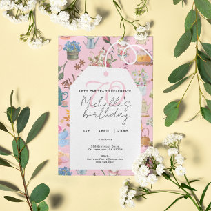 Let's Par Tea Pink 70th Birthday Garden Floral  Invitation