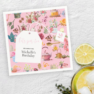 Let's Par Tea Pink Spring Floral Birthday Party Napkin
