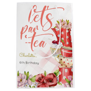 Let's par-tea, tea flowery birthday medium gift bag