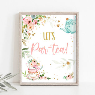 Let's Par-Tea Tea Party Baby Brewing Baby Shower Poster