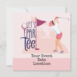 Let's  par tee for save the date woman lady golfer card