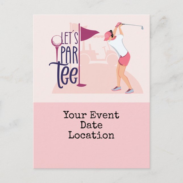 Let's  par tee for save the date woman lady golfer postcard (Front)