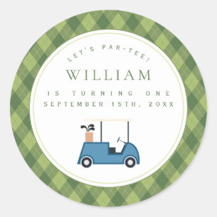 Let's Par Tee Golf Argyle Pattern First Birthday Classic Round Sticker