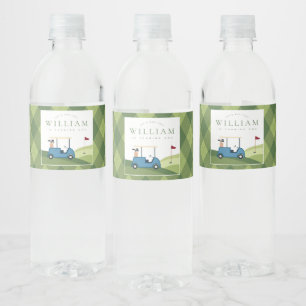 Let's Par Tee Golf Argyle Pattern First Birthday Water Bottle Label
