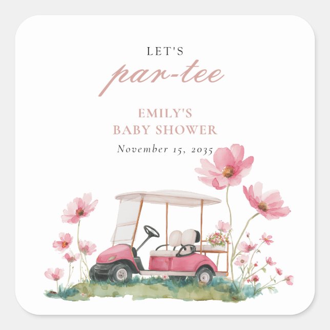 Let's Par-tee Golf Baby Shower Square Sticker (Front)