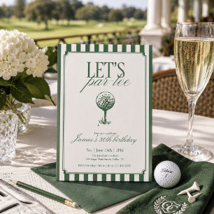 Lets Par Tee Golf Birthday Party Green Stripe Invitation