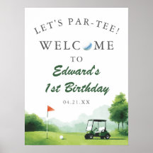 Let's Par-Tee Golf Buggy Birthday Welcome Sign