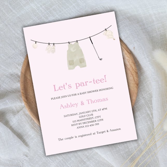 Let's Par-Tee Golf Cute Girl Baby Shower Invitation (let's par-tee golf baby shower invitation baby girl)