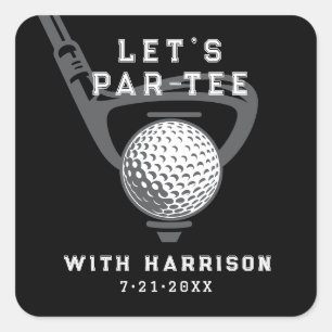 Let's Par-tee Golf Theme Birthday Black Square Sticker