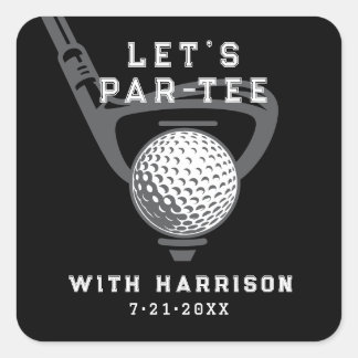 Let's Par-tee Golf Theme Birthday Black Square Sticker