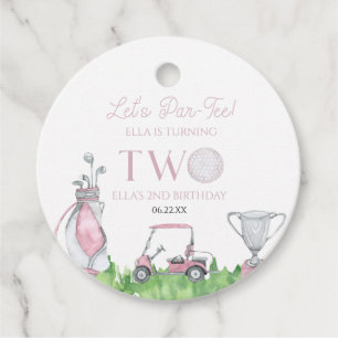 Let's Par-Tee Pink Golf 2nd Birthday Party Favour Tags