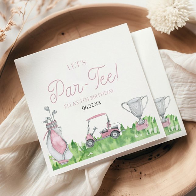 Let's Par-Tee Pink Golf Birthday Party Napkin (Creator Uploaded)