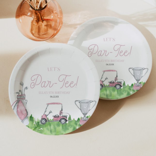 Let's Par-Tee Pink Golf Birthday Party Paper Plate (Creator Uploaded)