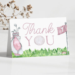 Let's Par-Tee Pink Golf Birthday Party Thank You Card