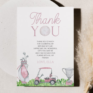 Let's Par-Tee Pink Golf Birthday Party Thank You Card