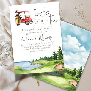 Let's Par Tee Red Cart Golf Baby Shower Party Invitation